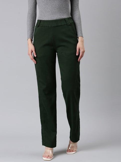 showoff olive straight fit mid rise trousers