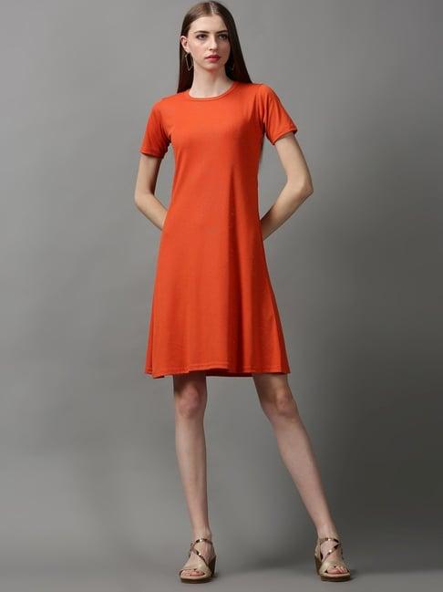 showoff orange printed a-line dress