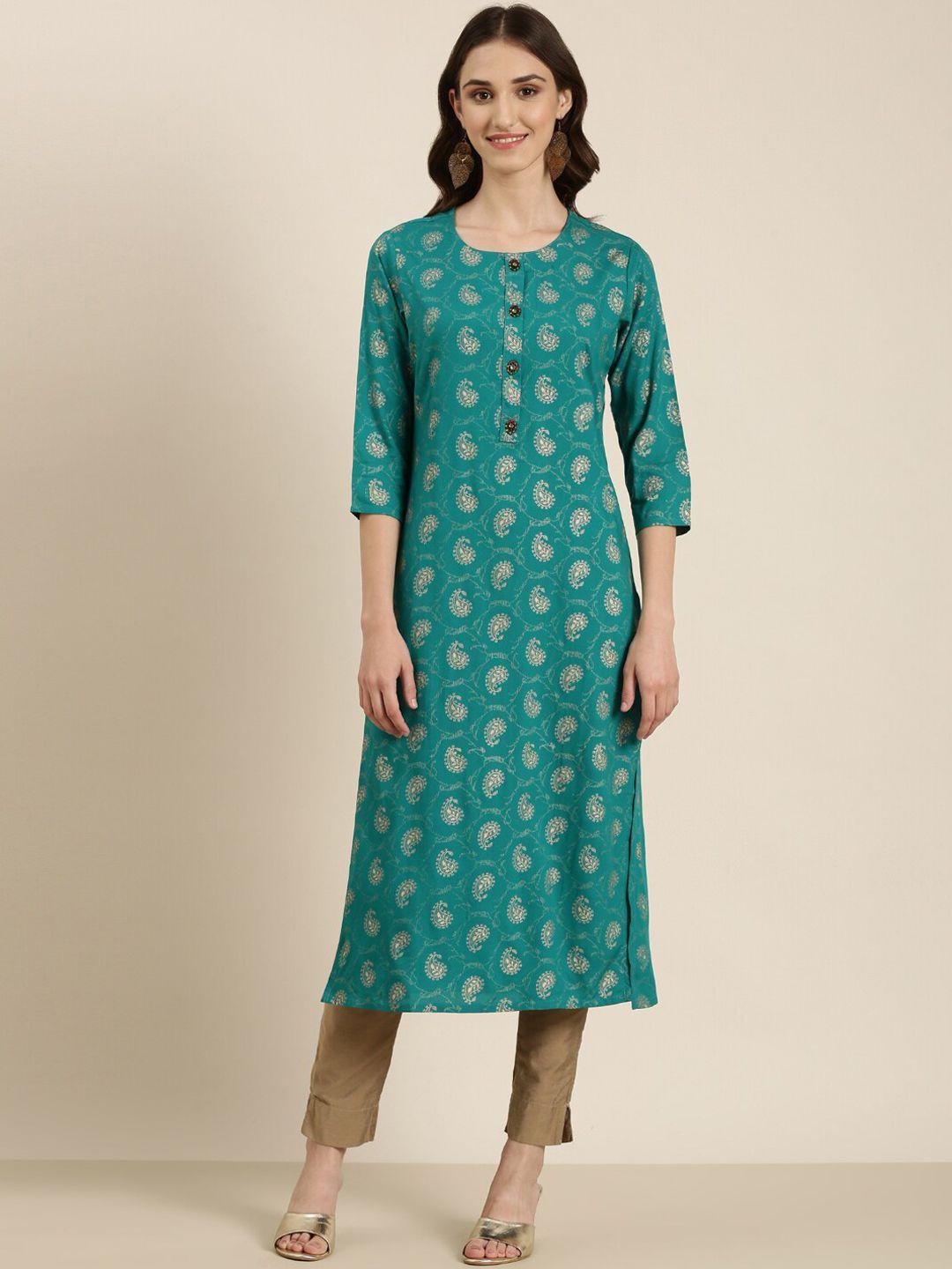 showoff paisley printed round neck straight kurta