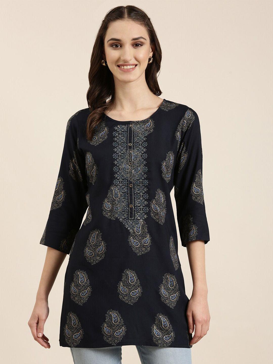 showoff paisley printed thread work kurti