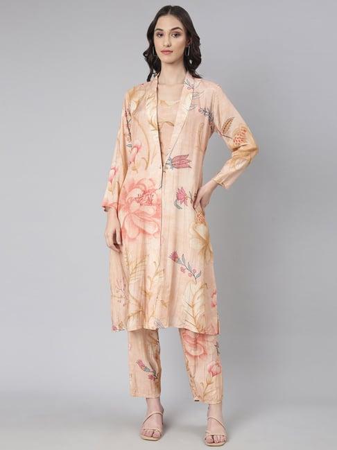 showoff peach cotton blend printed co-ord set