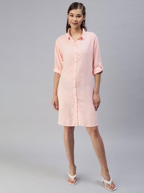 showoff peach cotton shirt dress