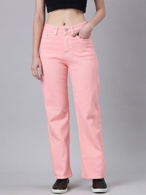 showoff peach denim mid rise jeans