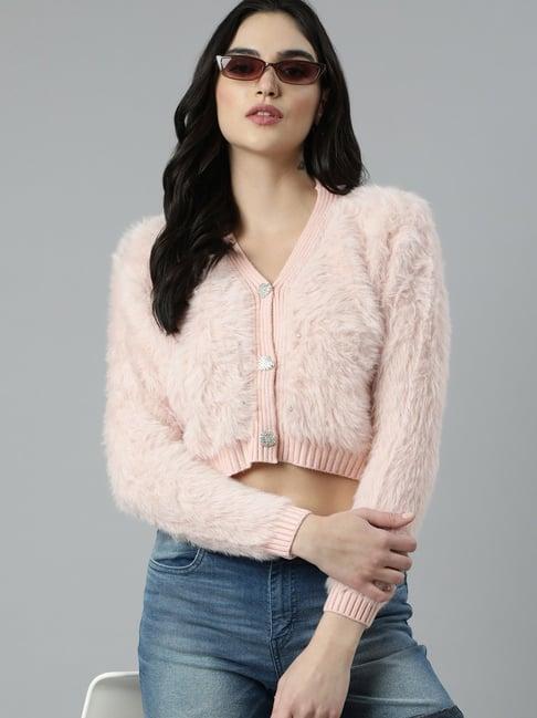 showoff peach embellished crop cardigan