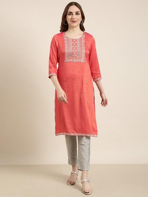 showoff peach embellished kurta