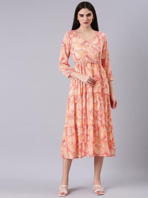 showoff peach embellished midi dress