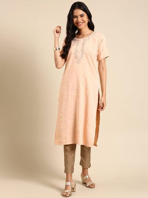 showoff peach embellished straight kurta