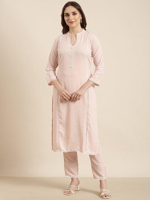 showoff peach embroidered kurta with pants