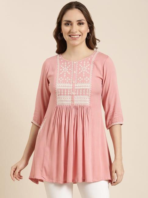 showoff peach embroidered kurti