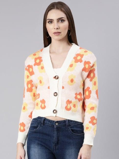 showoff peach floral print cardigan