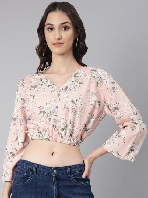 showoff peach floral print crop top