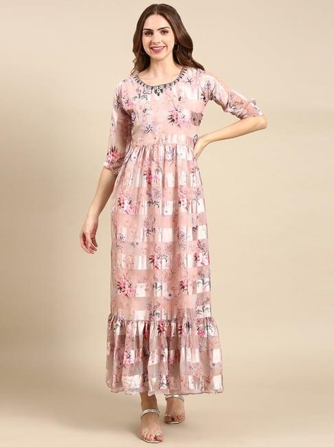 showoff peach floral print gown