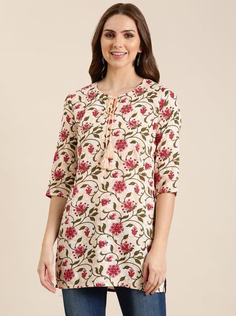 showoff peach floral print kurti