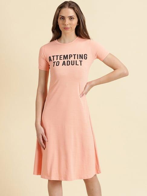 showoff peach graphic print a line dress