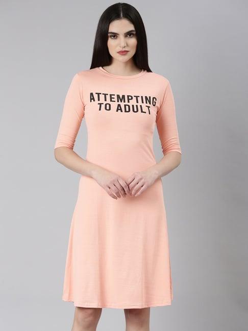 showoff peach knitted printed a line dress
