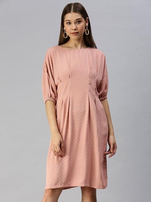 showoff peach polka dot a line dress