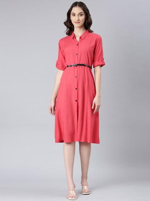 showoff peach regular fit shirt dress