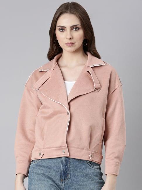 showoff peach suede regular fit biker jacket