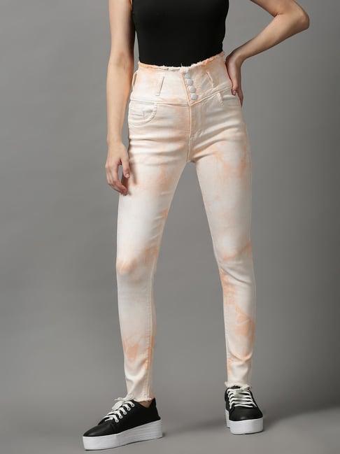 showoff peach tie & dye mid rise jeans