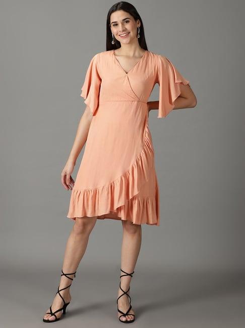 showoff peach wrap dress