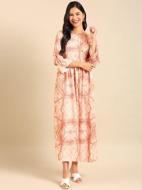 showoff pink & beige embellished anarkali kurta