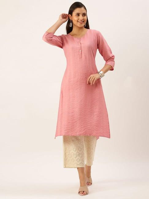 showoff pink cotton calf length straight kurta