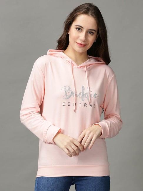 showoff pink cotton embellished hoodie