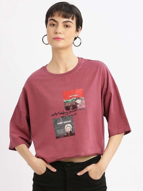 showoff pink cotton printed t-shirt