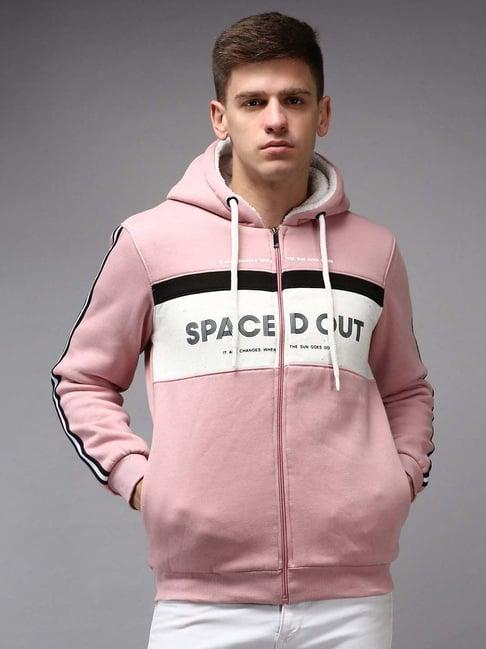 showoff pink cotton regular fit printed hooded sweatshirt