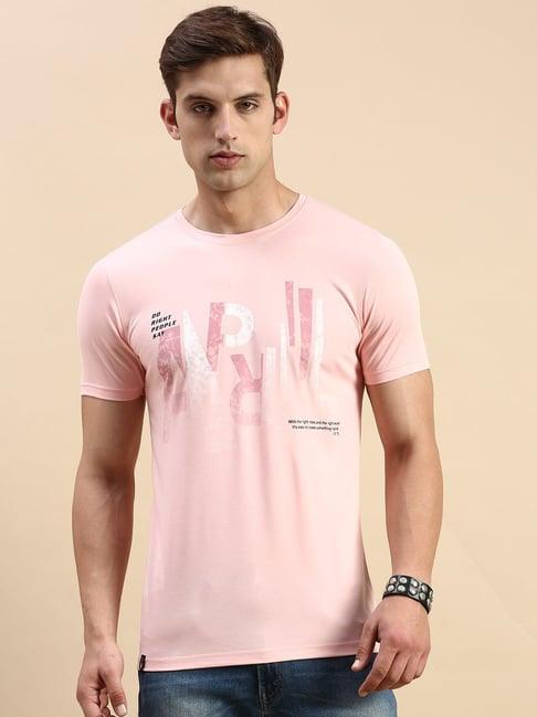 showoff pink cotton slim fit printed t-shirt