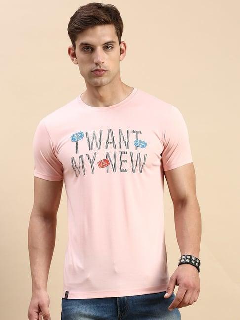 showoff pink cotton slim fit printed t-shirt