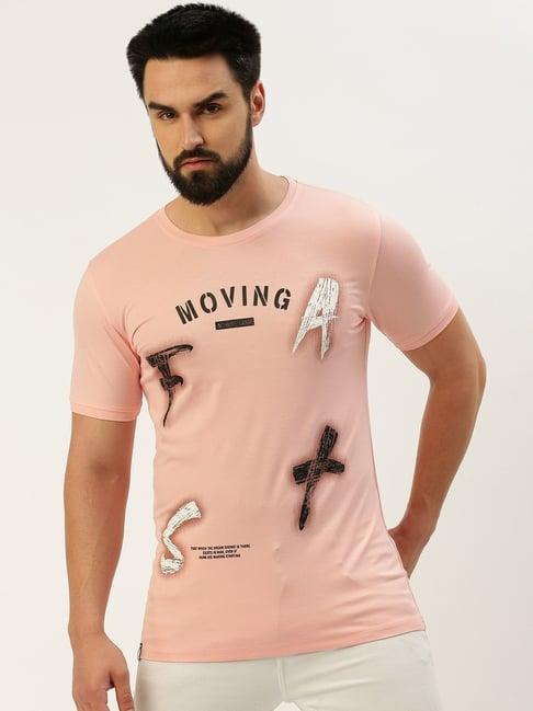 showoff pink cotton slim fit printed t-shirt