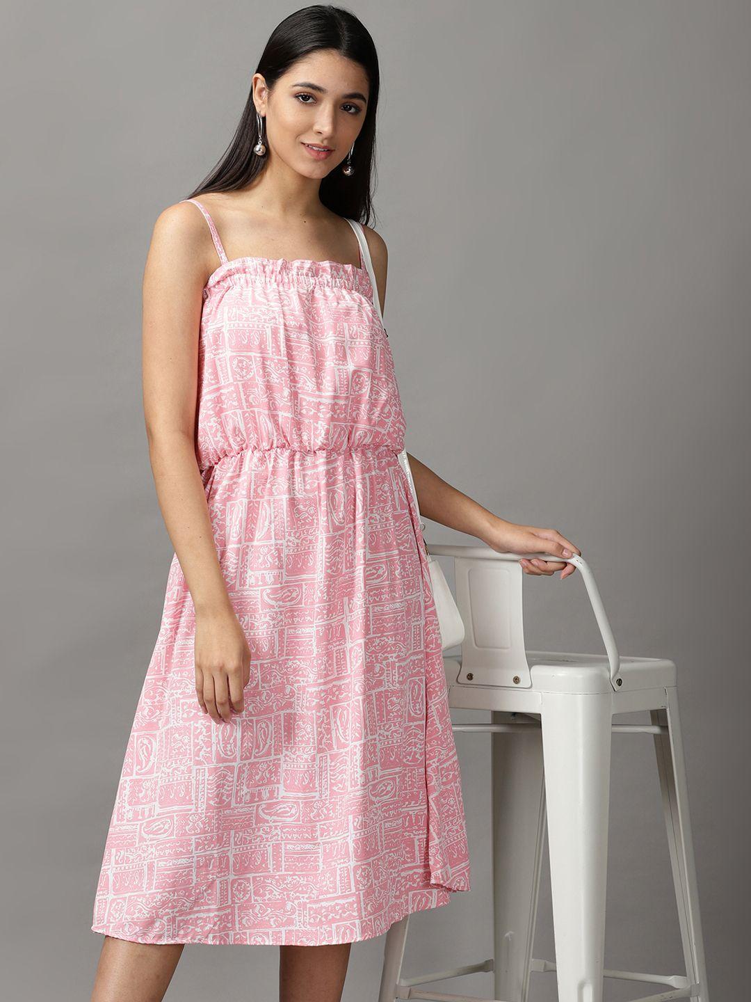 showoff pink crepe ethnic a-line dress