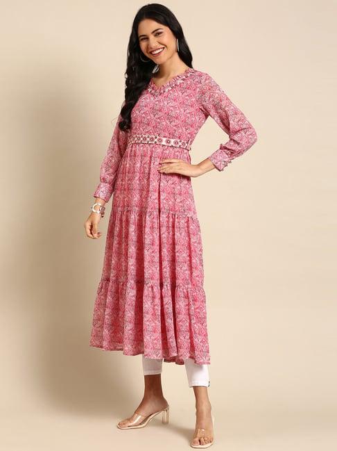 showoff pink embellished a line kurta