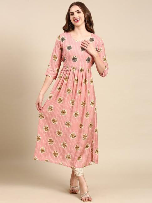 showoff pink embellished kurta with pants