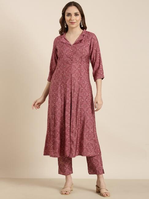 showoff pink embellished kurta with pants