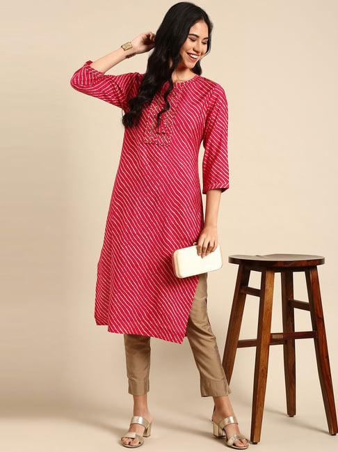 showoff pink embellished straight kurta