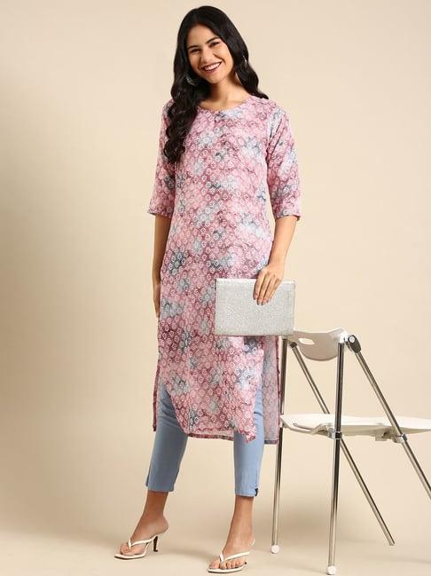 showoff pink embellished straight kurta