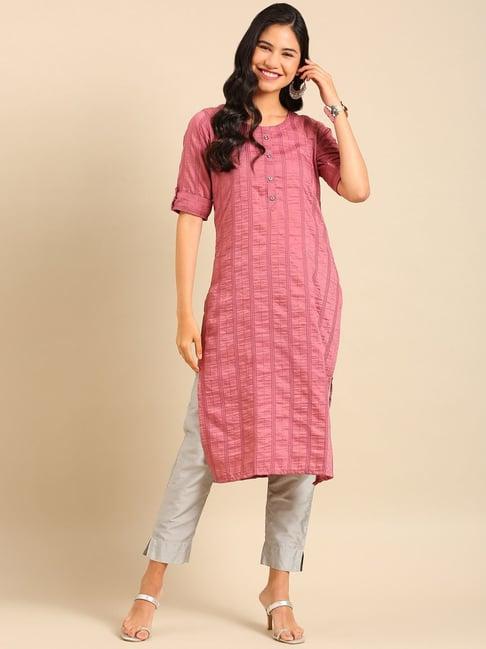 showoff pink embroidered straight kurta