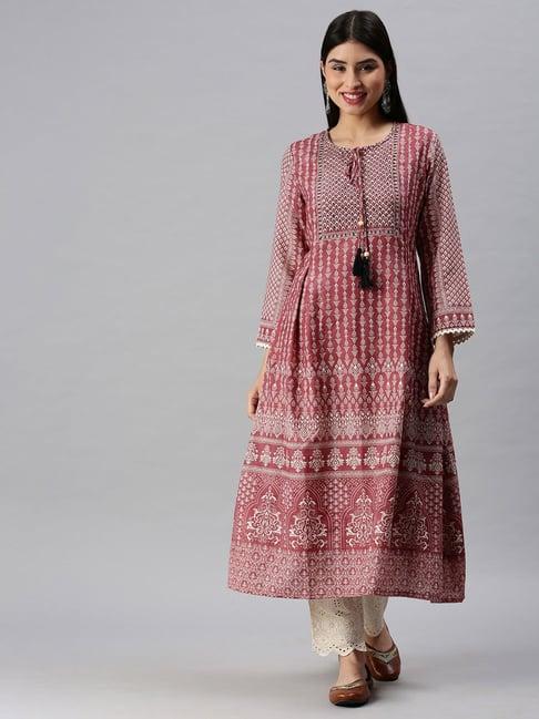 showoff pink ethnic motifs kurta with pants