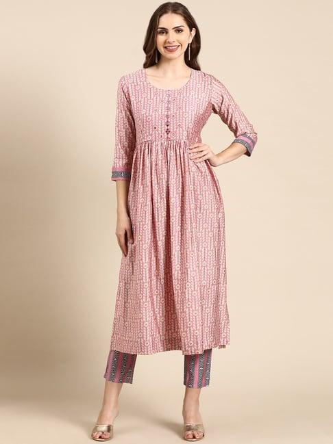 showoff pink floral print kurta with pants