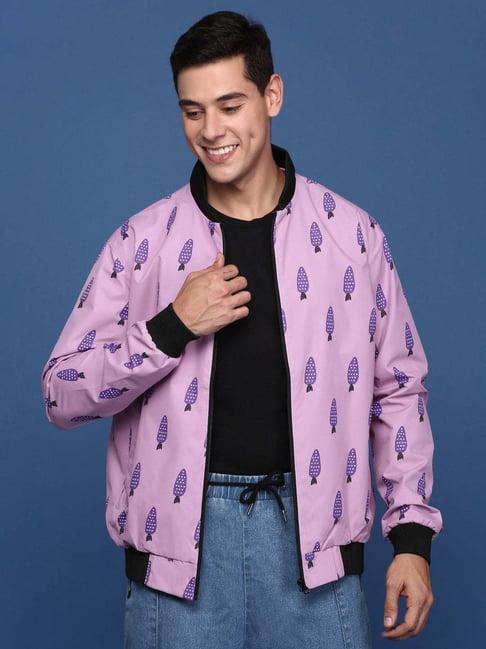 showoff pink nylon slim fit graphic jacket