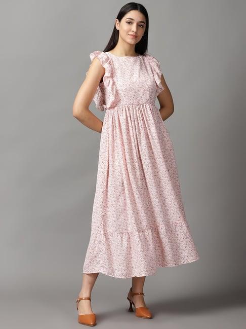 showoff pink printed a-line dress