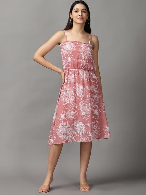 showoff pink printed a-line dress