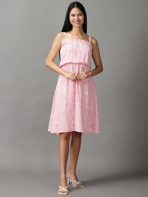 showoff pink printed a-line dress