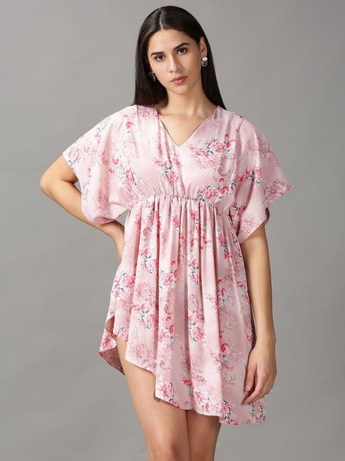 showoff pink printed assymetric dress