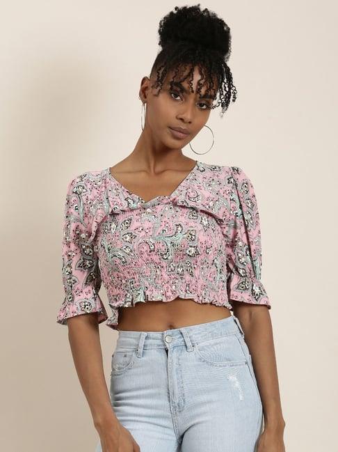 showoff pink printed crop top