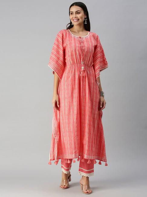 showoff pink printed kaftan kurta with pants