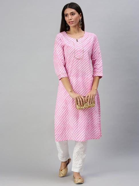 showoff pink printed straight calf length kurta with pants
