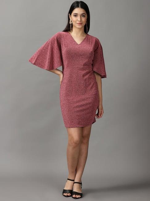 showoff pink self pattern shift dress